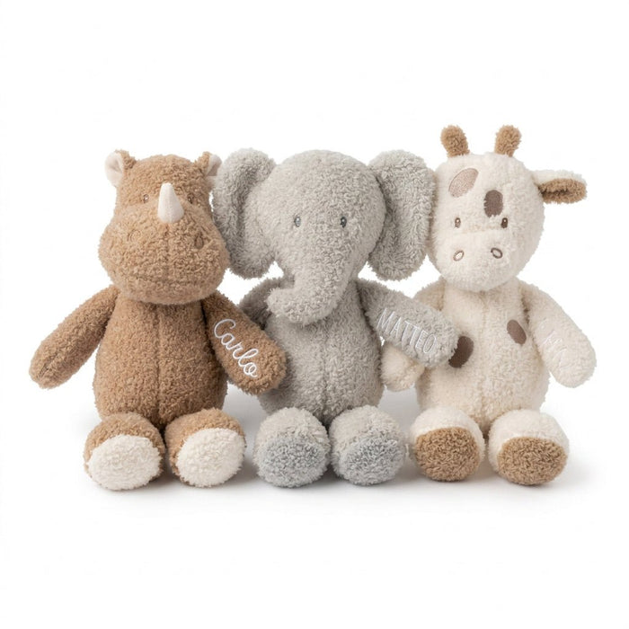 Personalisierbares Nattou Kuscheltier - Nashorn, Giraffe, Elefant