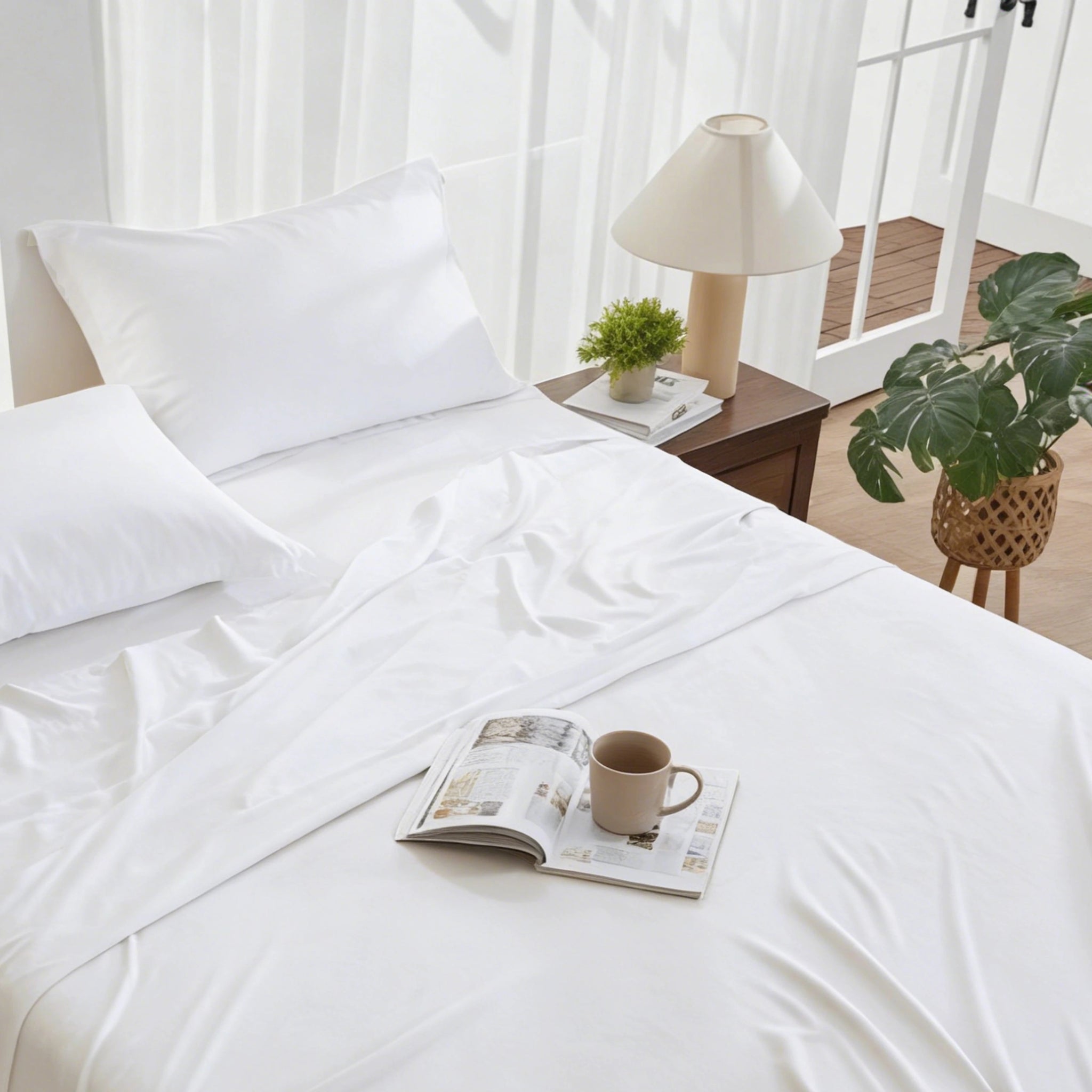 CloudLuxe™ Bambus Satin Bettwäsche Set, Wolkenweiß