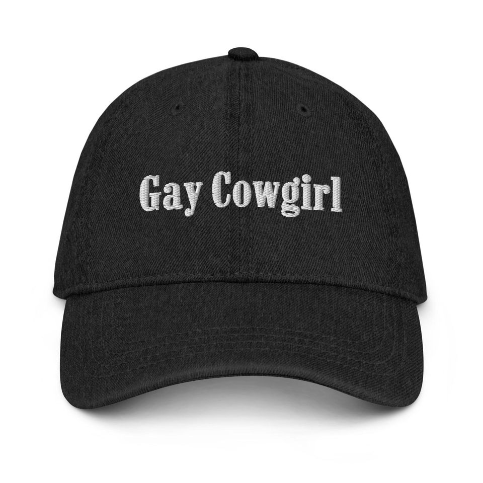 Gay Cowgirl Embroidered Denim Hat, Gay Sapphic Lesbian Bisexual Trans WLW Queer Pride Hat