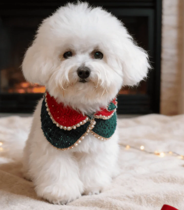 Merry - Handgefertigtes rotes & grünes Weihnachtsbandana mit austauschbarem Anstecker