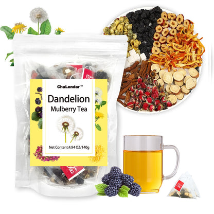 Organic Dandelion Mulberry Herbal Tea - Chrysanthemum Poria & More Blend of 8 Ingredients