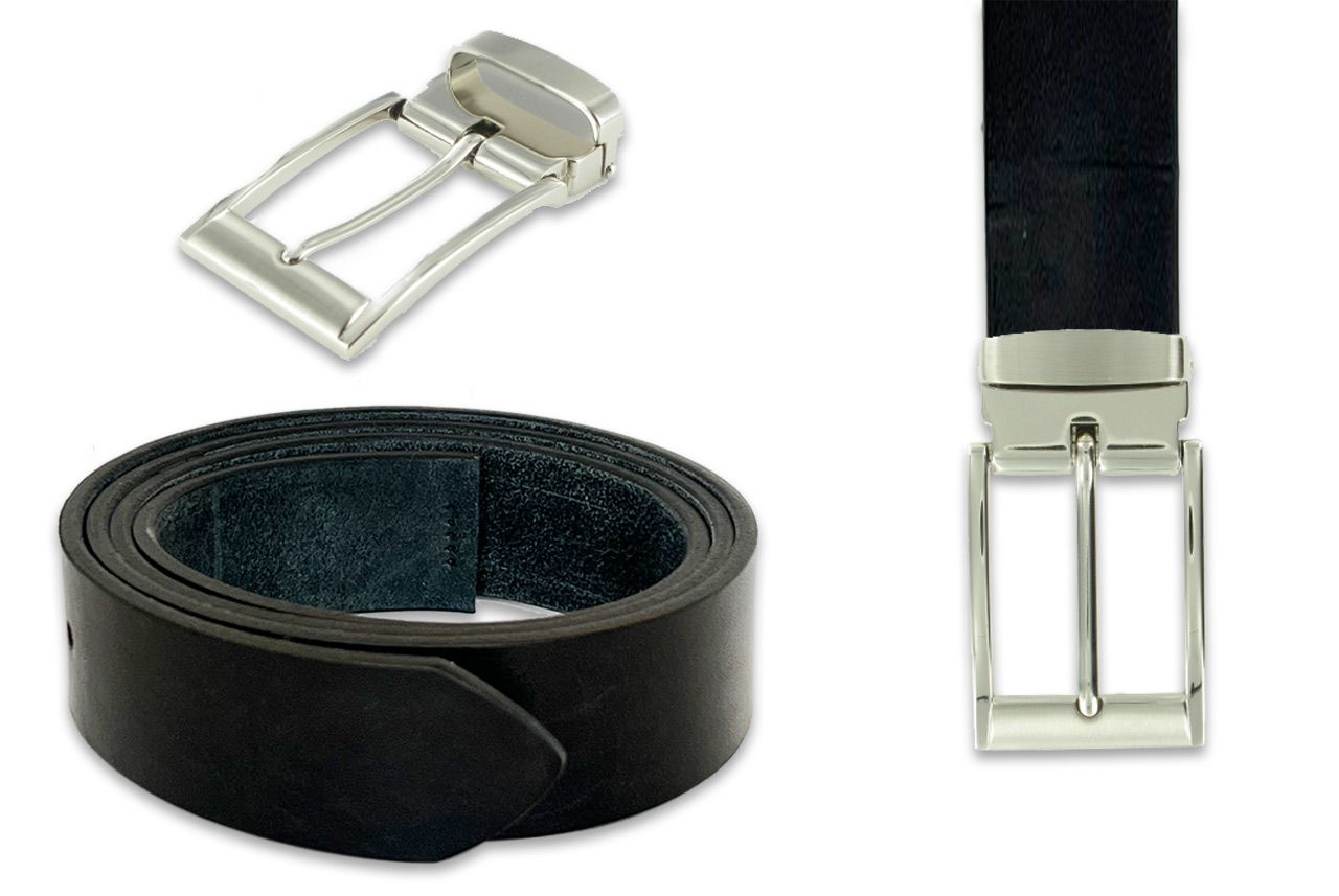 Leather Belt with Interchangeable Buckle