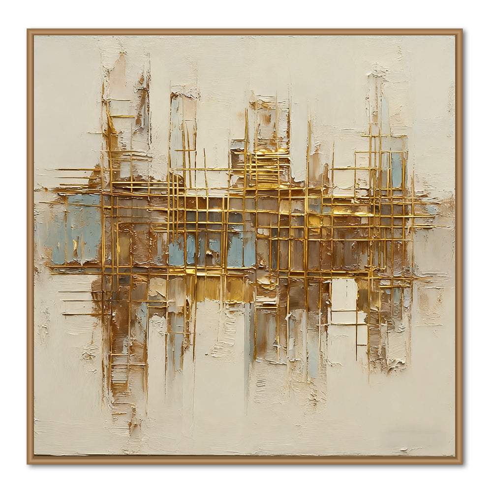 Goldene Gitterstruktur-Themenmalerei – Moderne abstrakte Stil handgemalte Textur Wandkunst