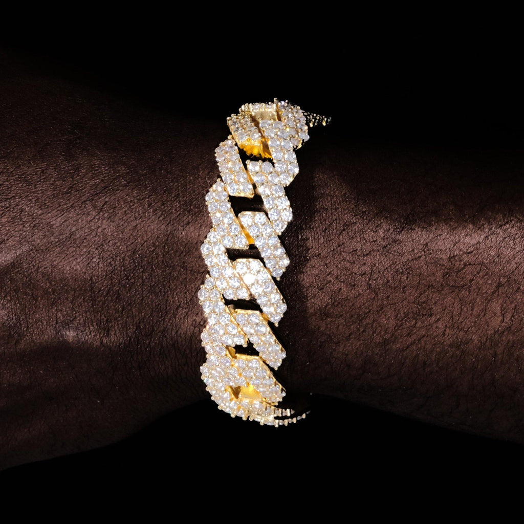 19MM 2-reihiger Iced Prong Cuban-Armband in Gold