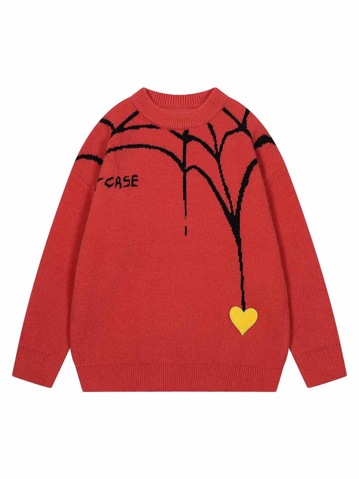 Spider&Heart Knit Crew Neck Sweater - 2323