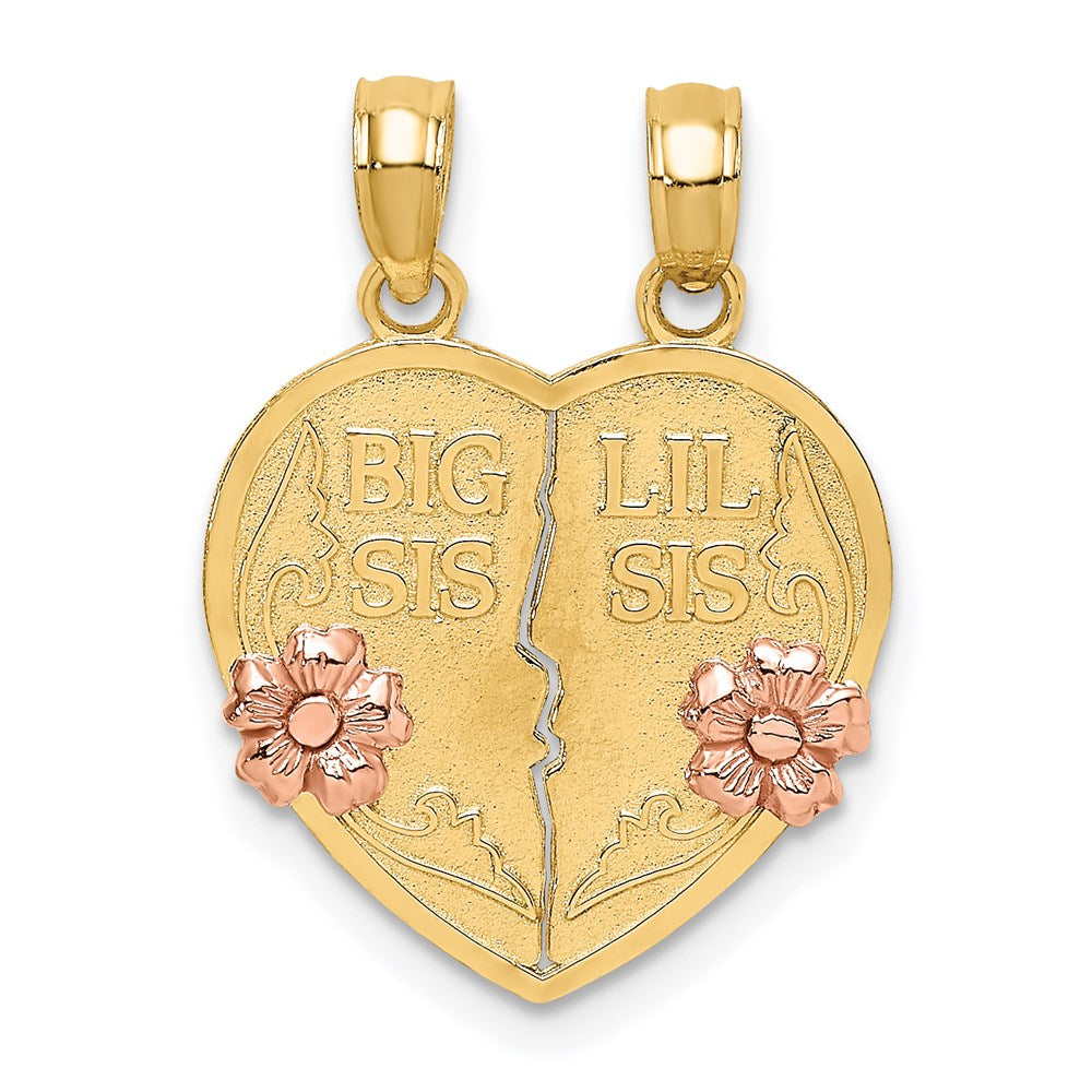 14k Zwei-Ton Gold BIG SIS-LIL SIS Getrennte Herz Charm