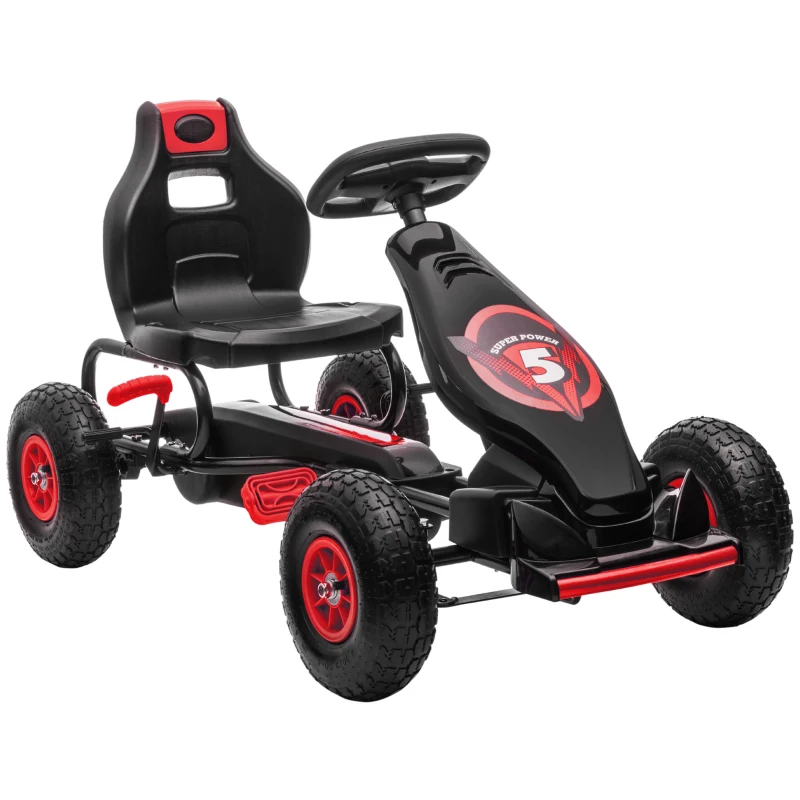 HOMCOM Kids Go-Kart with Pedals, Adjustable Seat, Indoor and Outdoor Use, Ages 5+, Red+Black, 121 x 58 x 61 cm
