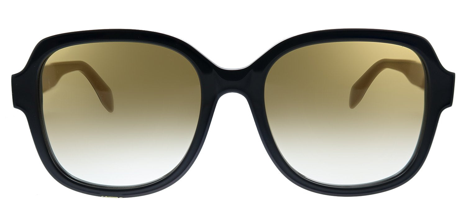 Alexander McQueen AM 300S 004 Rechteckige Acetat-Sonnenbrille in Schwarz mit Gelben Verlaufsgläsern