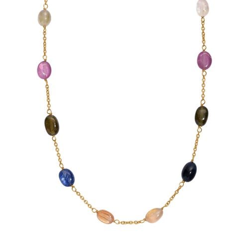 AA Multicolored Sapphire Necklace, approx. 60 cm, 925 Silver, 750 Yellow Gold Vermeil, approx. 45.00 ct.