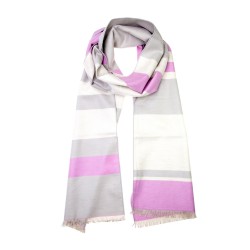 Winter Scarf Silk Flannel Pink Gray Striped