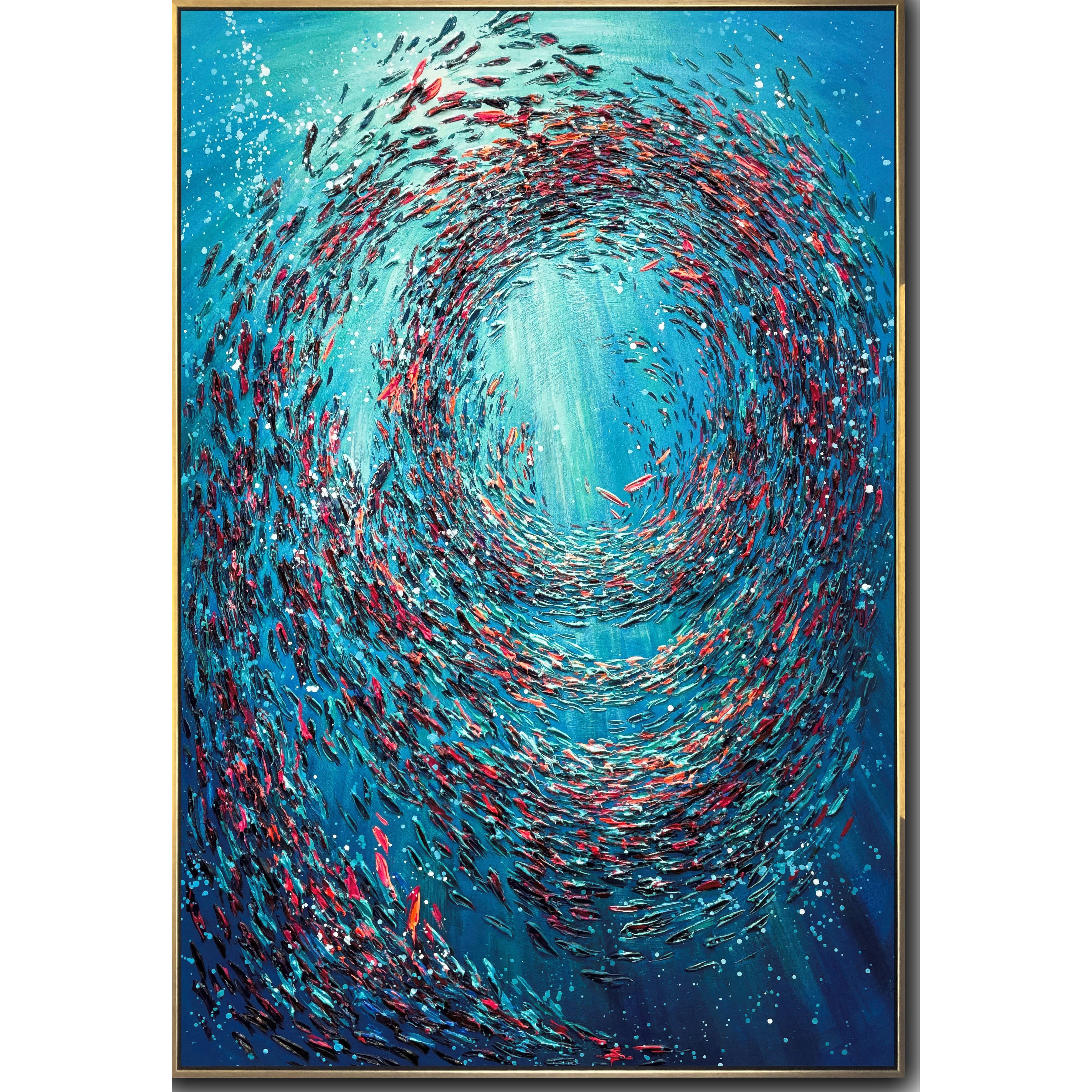 Vibrant Textured Ocean Art - Fish Flock