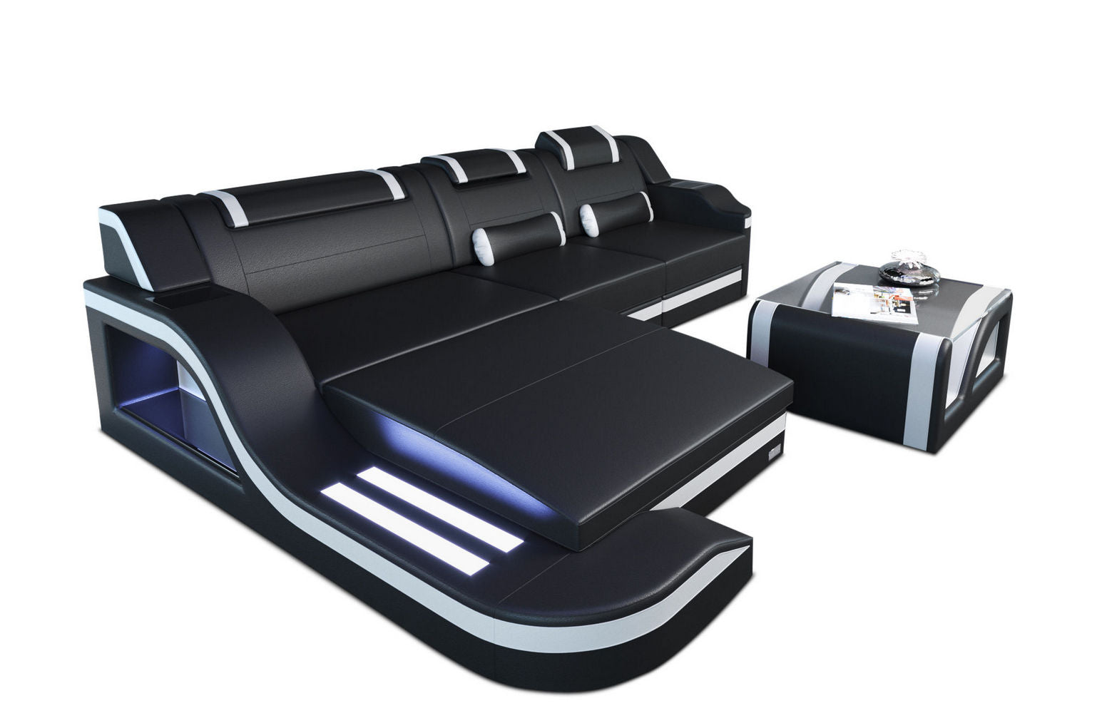Design Ledersofa Palermo L-Form mit LED