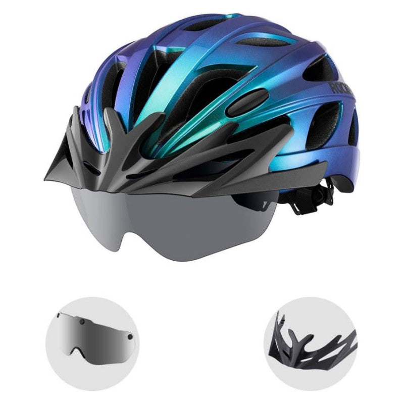 ROCKBROS Leichte Fahrradhelm mit abnehmbaren Goggles und Sonnenblende