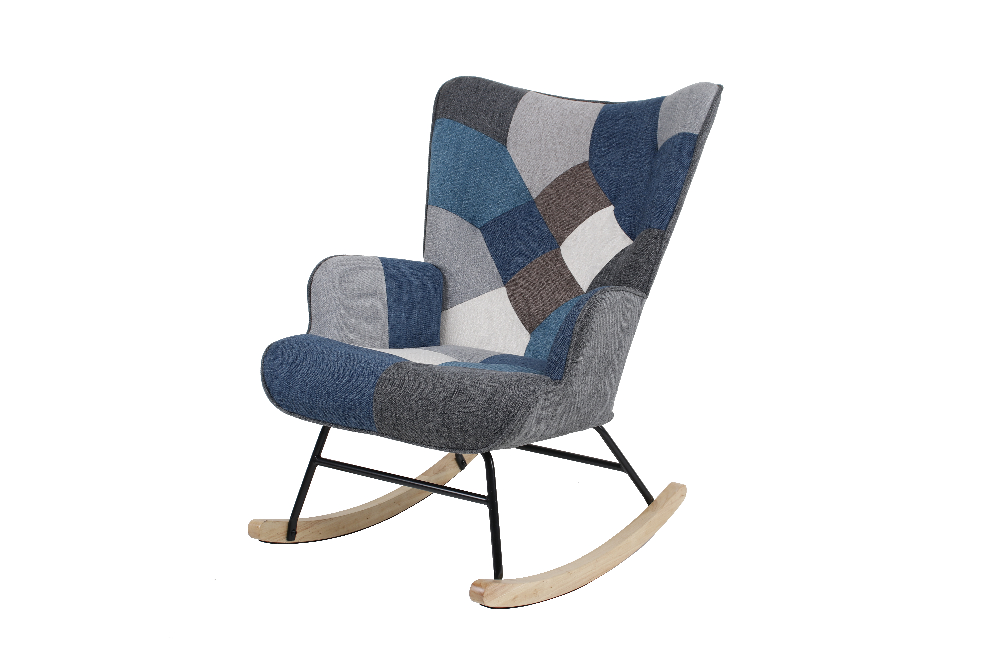 Scandinavian Rocking Chair IVAR, Fabric Cover Patchwork - approx. 69 x 81 x 92.5 cm - Multicolored