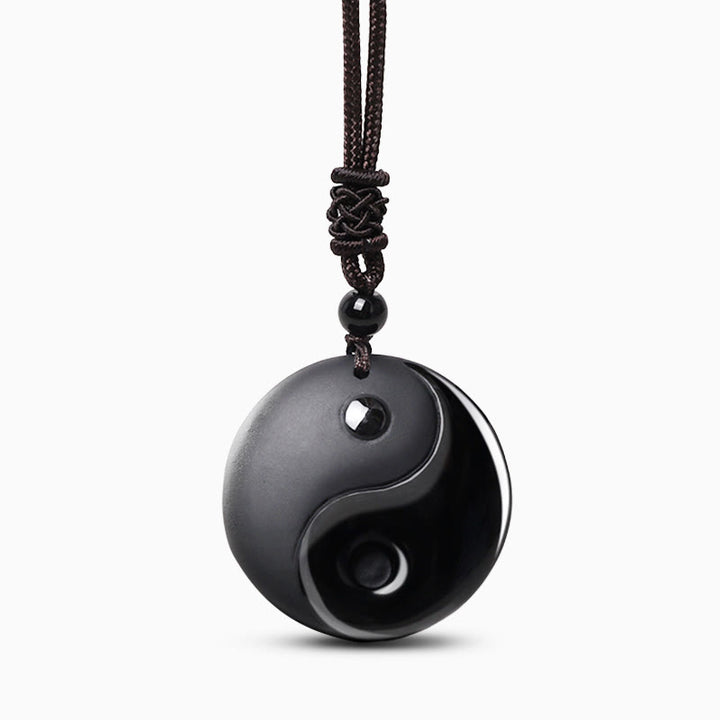 Buddha Stones Black Obsidian Taoism Five Sacred Mountains Nine-Character Mantra Necklace Pendant