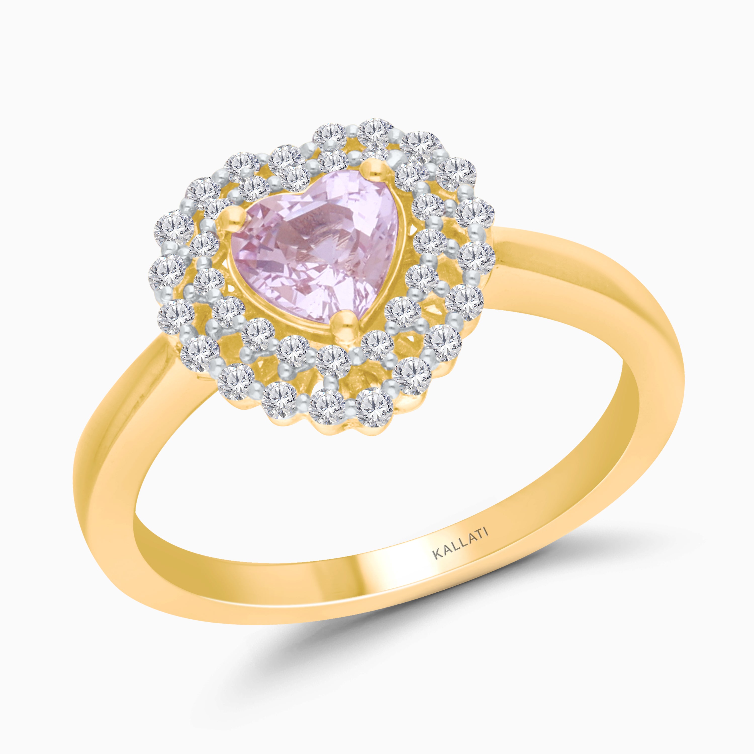 Dual Diamond Halo Pink Sapphire Herzring