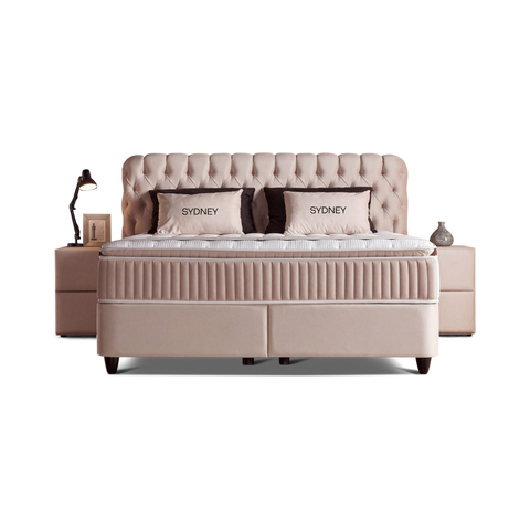 Sydney Samt Beige Boxspringbett mit Bettkasten