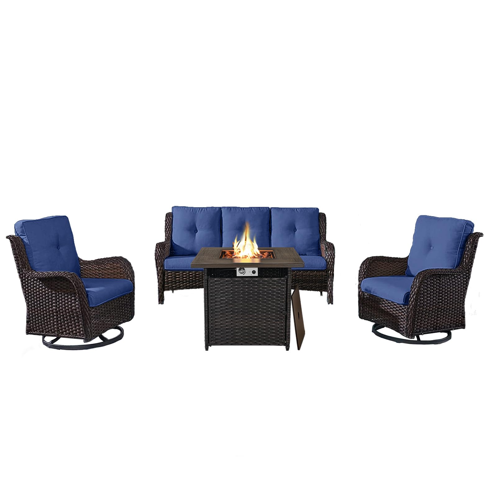 Fire Pit Table Set with Swivel Glider Chairs and Sofa, NTC Series