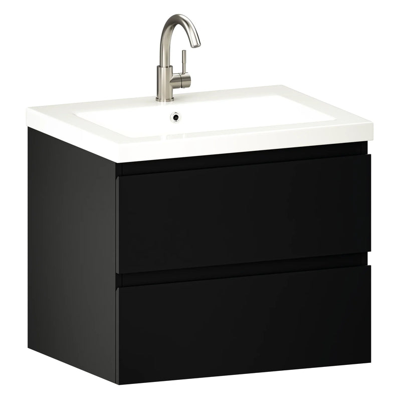 Badezimmermöbel Karo – 60 cm – Mattschwarz – Weißes Waschbecken - Vorbestellen