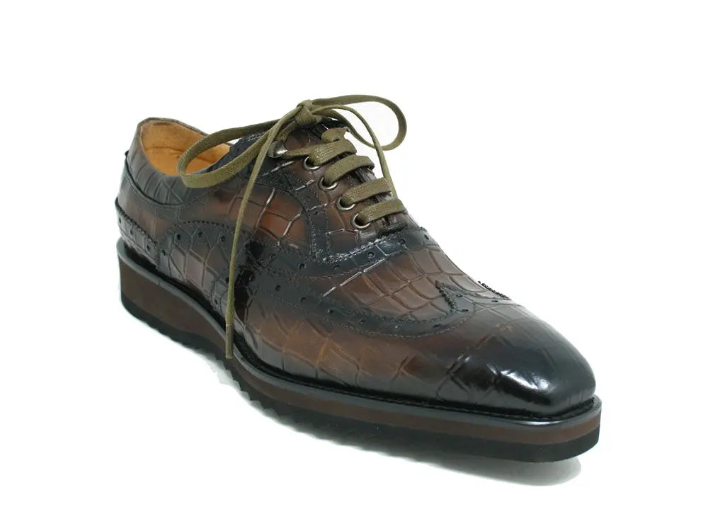 Men’s Embossed Patina Leather Oxford Shoes