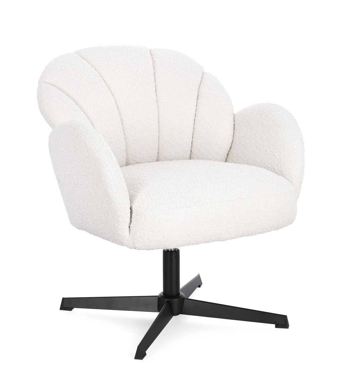 Drehsessel Chloe aus Stoff, modern, weiß, gepolstert, drehbar, Metallgestell schwarz