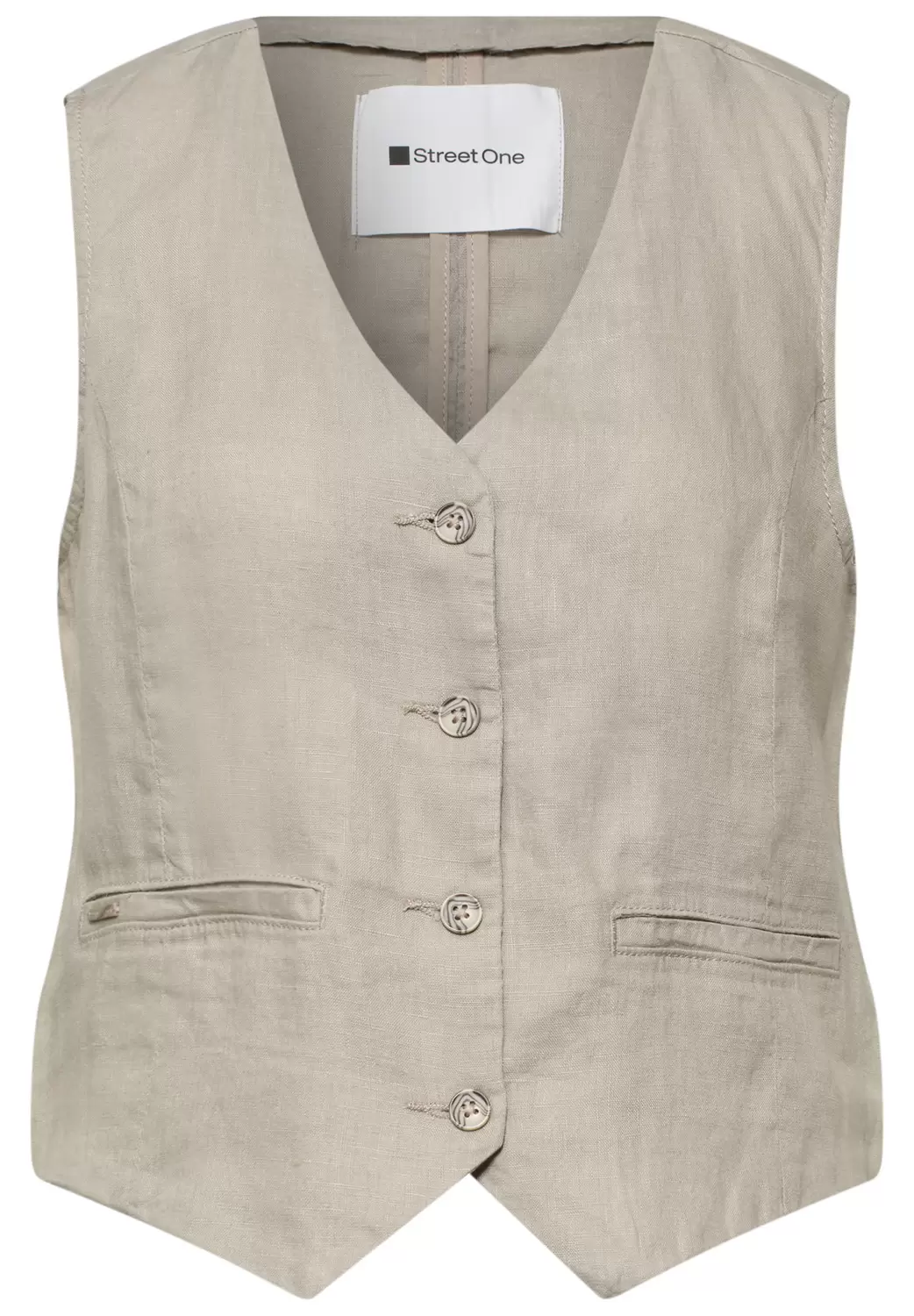 Weste mit V-Neck und Knöpfen aus Leinen