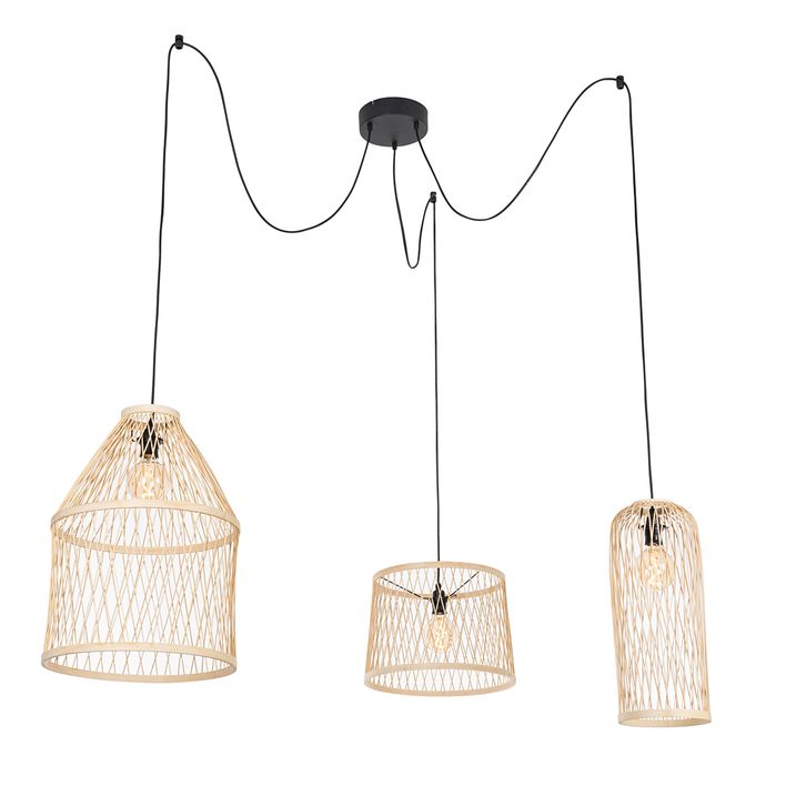 Rustic Outdoor Pendant Light Rattan 3-Light - Calamus