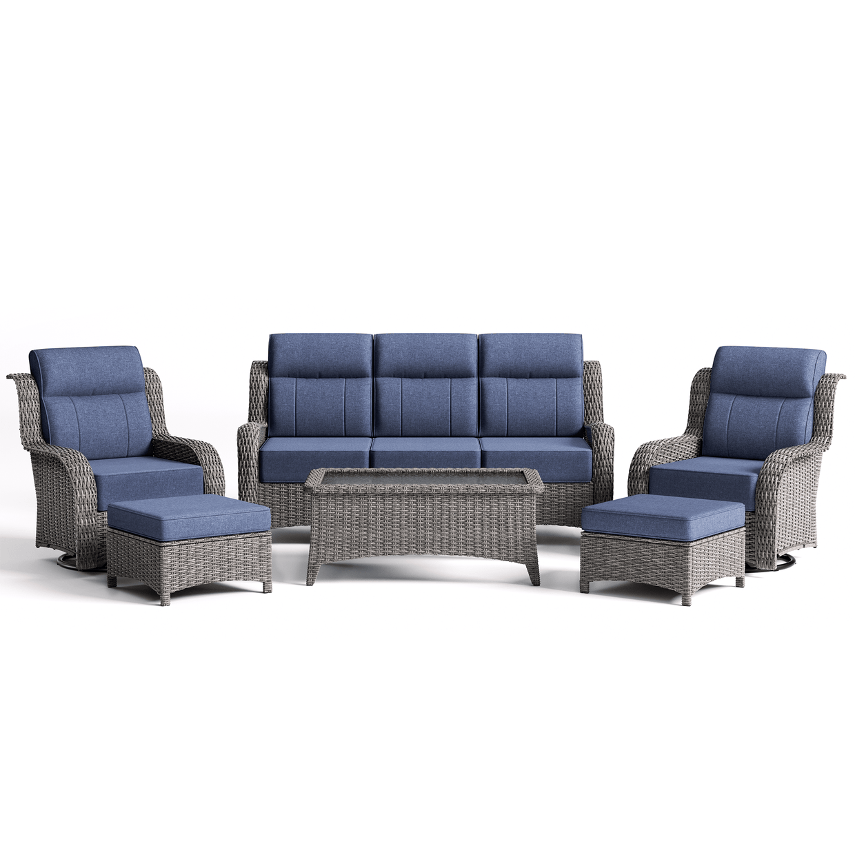 TARN Outdoor Rattan 6-teilige Rattan-Sofa- und Stuhl-Set mit Kaffeetisch