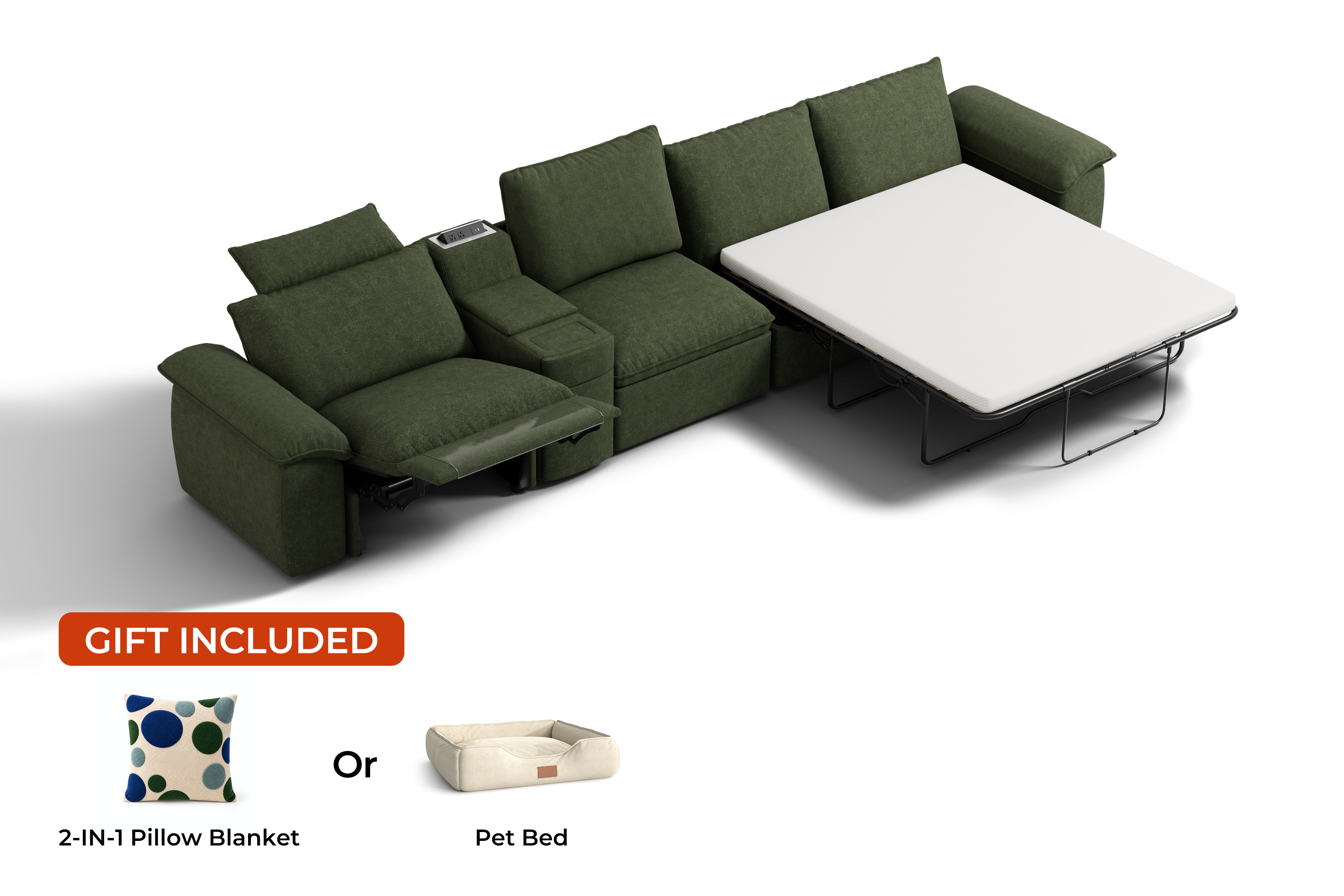 SOMA Oasis I 4-Sitzer L-förmiger vielseitiger Recliner mit verstecktem Schlafsofa | Nap Armlehnen