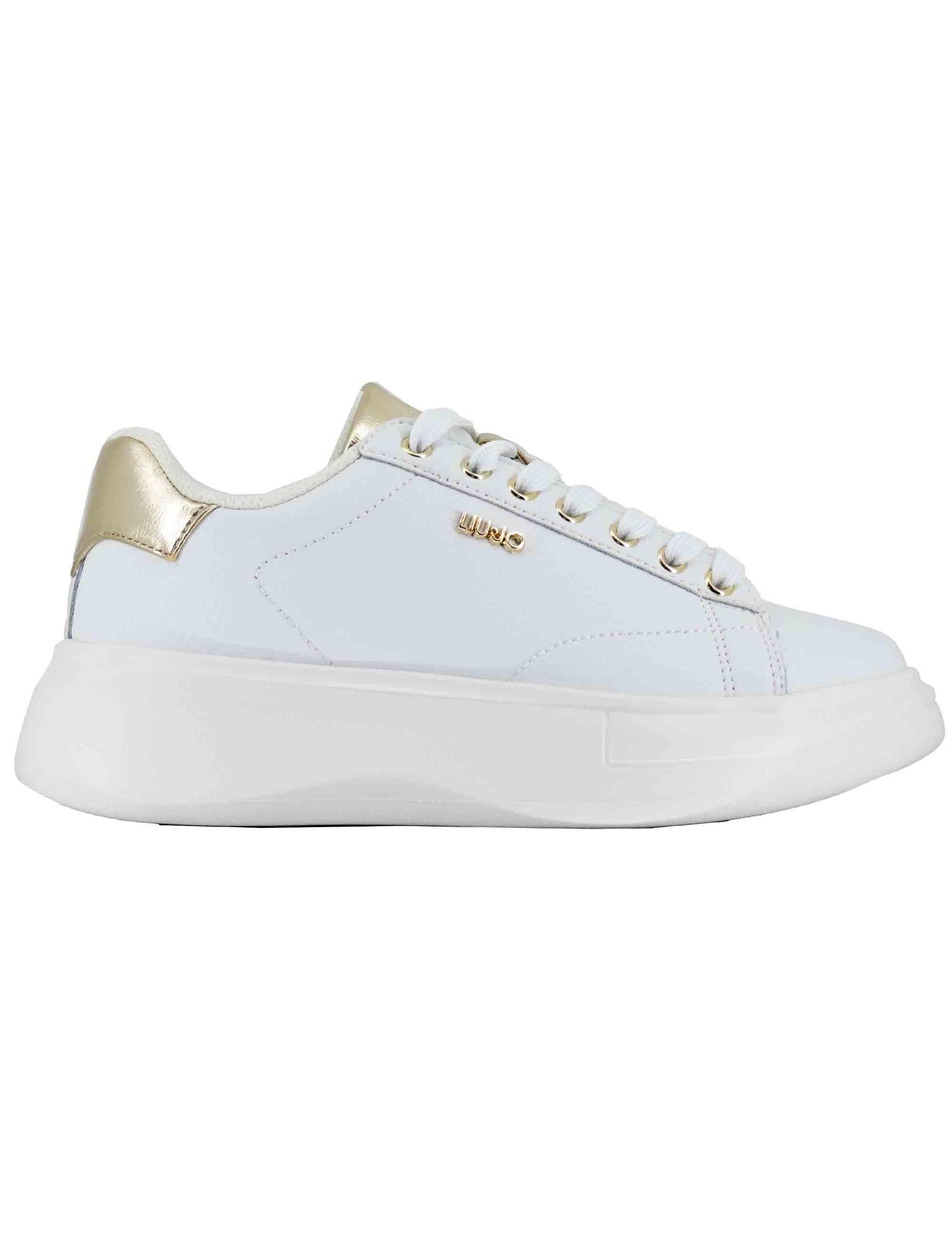 Liu Jo Sneakers Babol 01 aus weißem und goldenem Leder mit 5 cm hohem Absatz