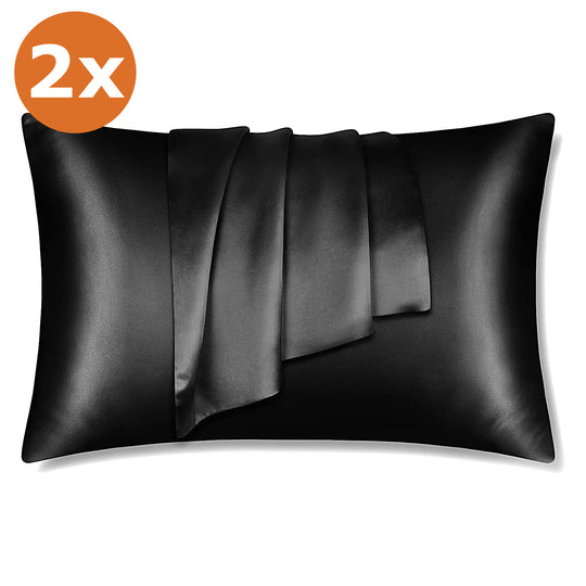 2 PIECES - Satin pillowcase black 60 x 70 cm standard pillow size - Silky satin pillowcase