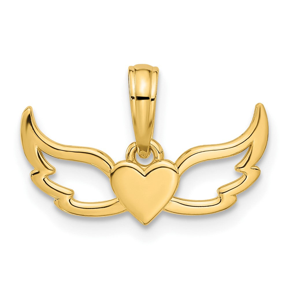 14K Gelbgold Design Herz mit Flügel Anhänger