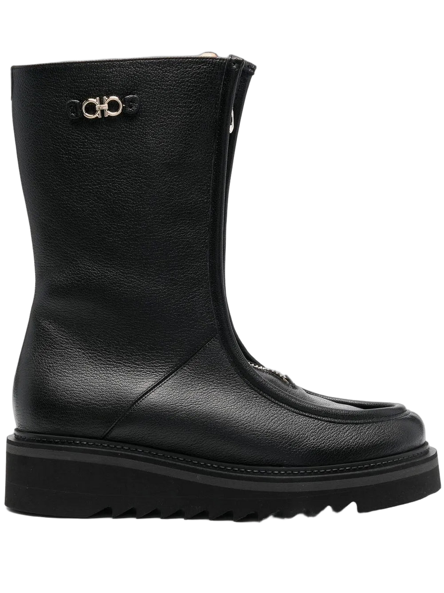 Ferragamo Gancini-Plakette Reißverschluss-Stiefel - Schwarz
