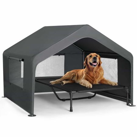 Wetterfeste Hundehütte mit erhöhtem Bett von Veehoo