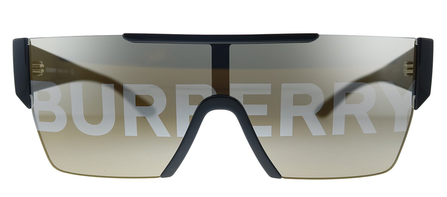 Burberry BE 4291 3001/G Rechteckige Kunststoff Sonnenbrille in Schwarz mit Goldspiegel-Linse