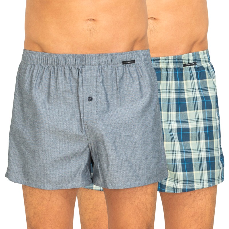 Schiesser 2-Pack Boxershorts Blue with Pattern & Blue Checkered