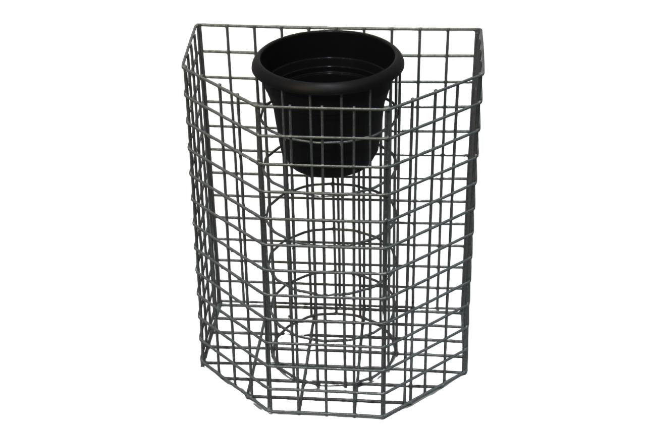 Half Octagonal Planter Column, Height 62 cm, Mesh Width 5 x 5 cm, Hot-Dip Galvanized including Pot