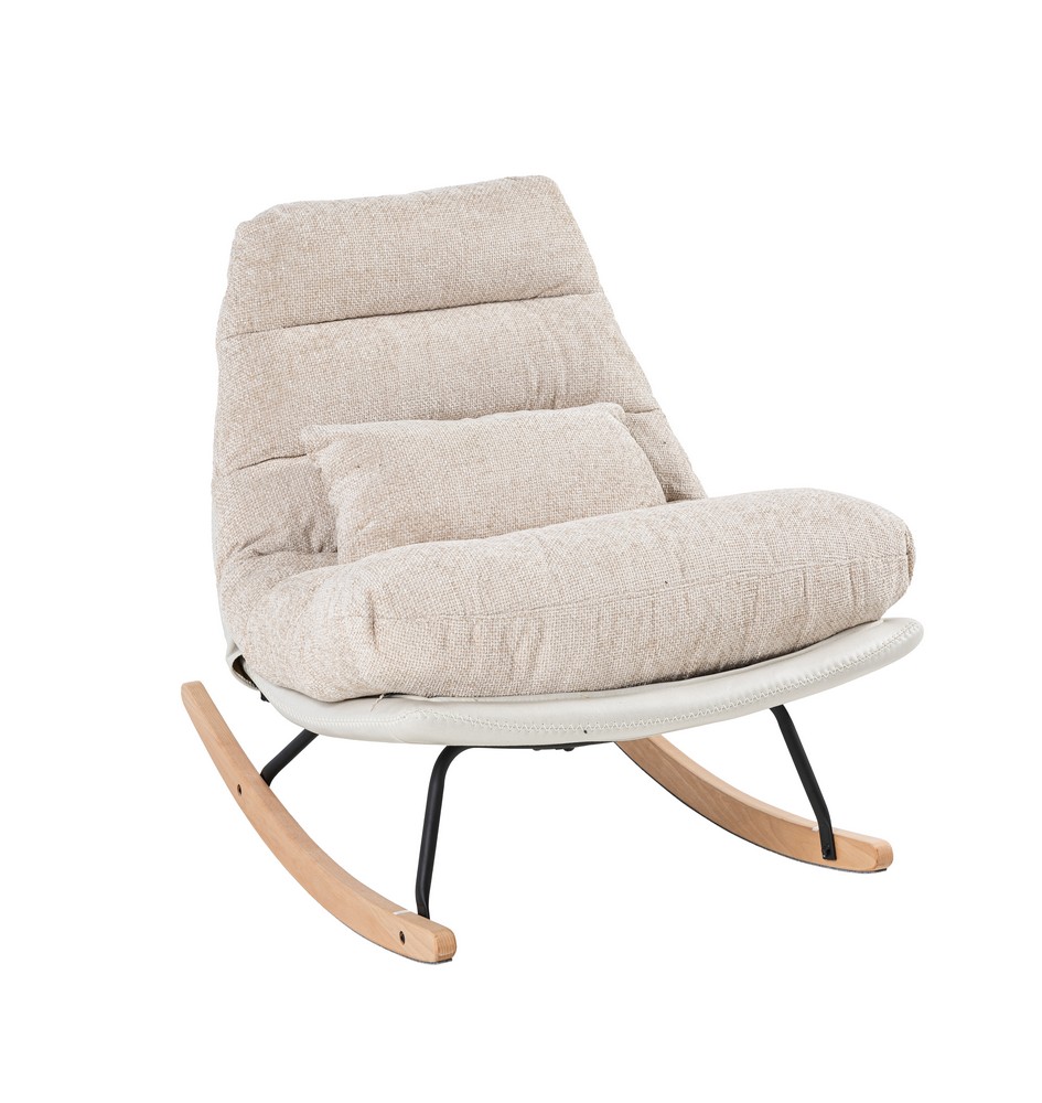 gepolsterter Schaukelstuhl Relaxsessel mit Buchenholzsockel, beige