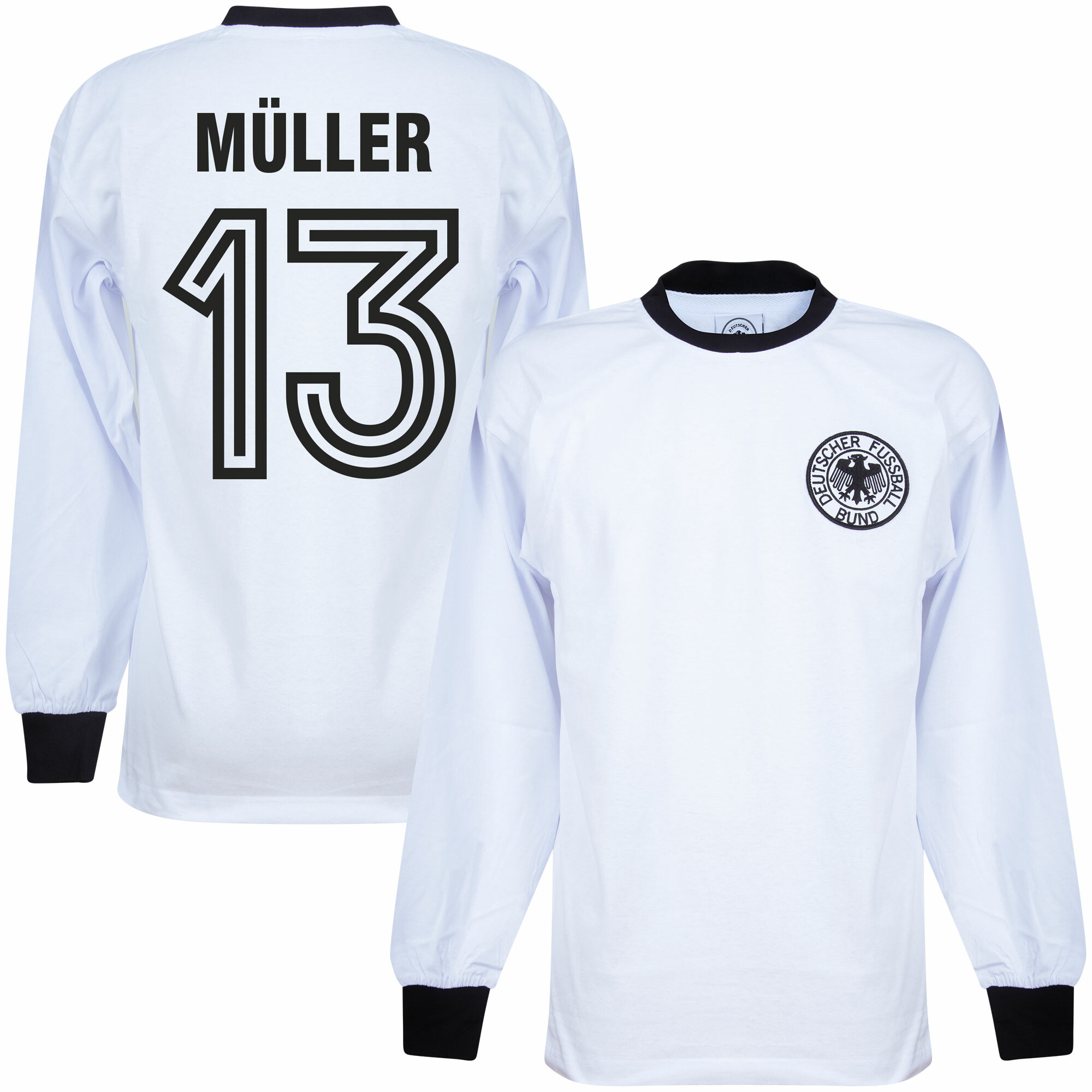 Score Draw Westdeutschland Retro Home L/S Müller 13 Trikot 1974 (Retro Filz-Spielerbeflockung)