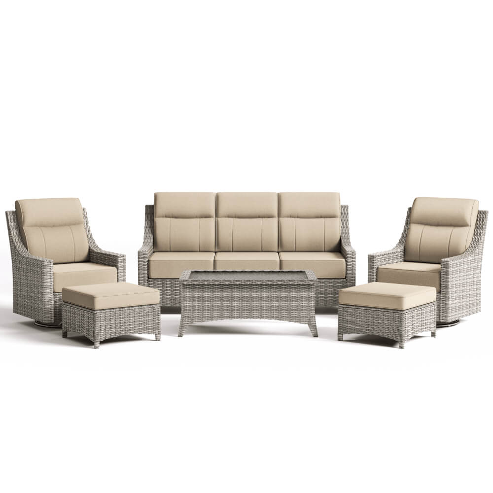 NEVE Outdoor Wicker 6-teilige Sofagarnitur mit Kaffeetisch