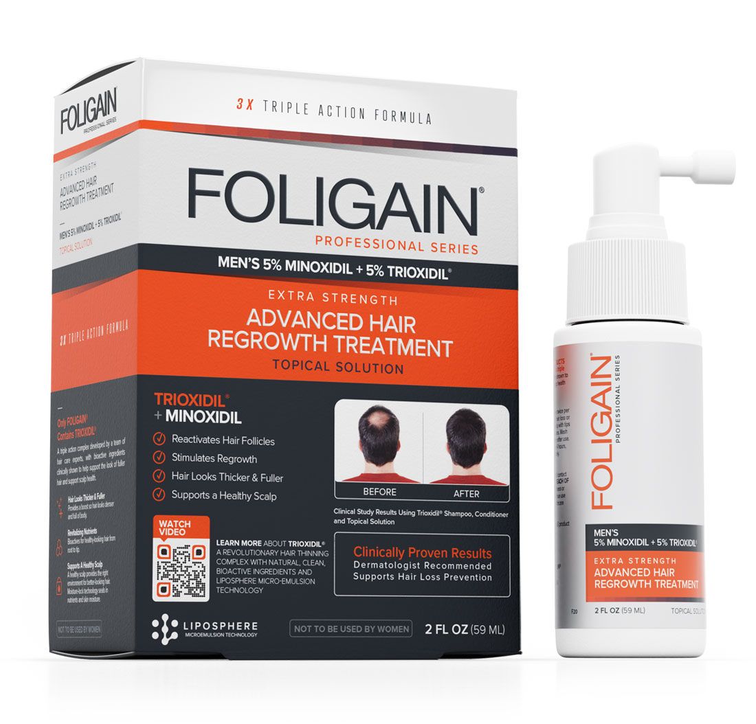 MINOXIDIL 5% FOLIGAIN HAIR REGROWTH TREATMENT for Men with 5% Trioxidil® (2oz) 59ml 1 Month Supply