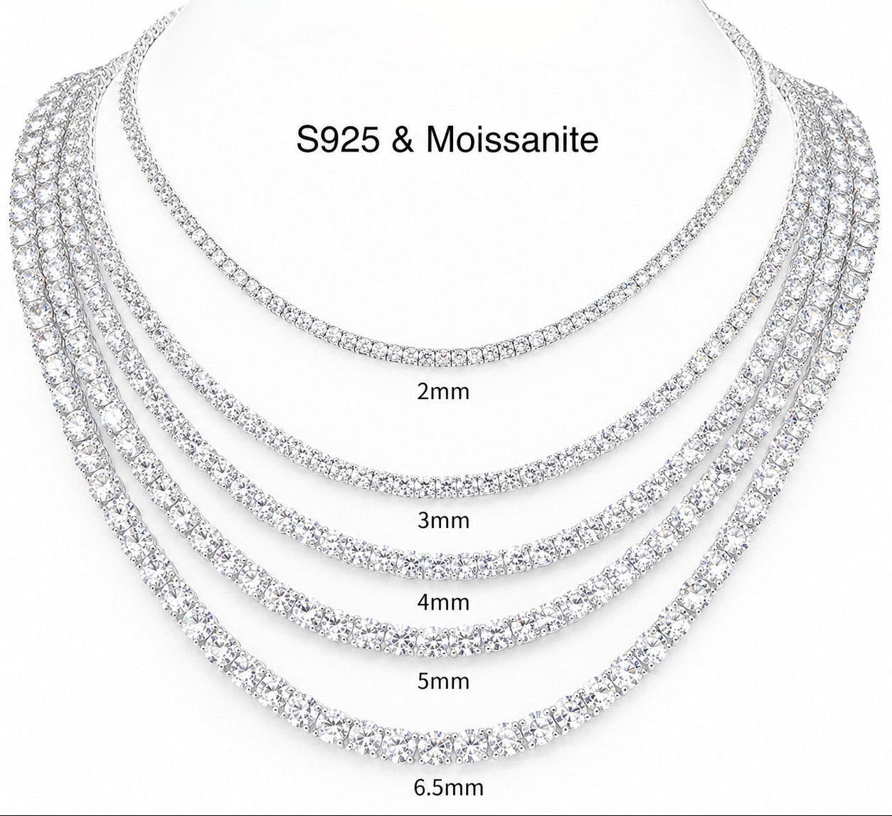 2-6.5mm Zertifizierte VVS1 D Moissanite Tennis-Kette – 925 Sterling Silber Halskette