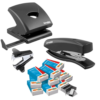 büroplus Punch and Stapler Set Black