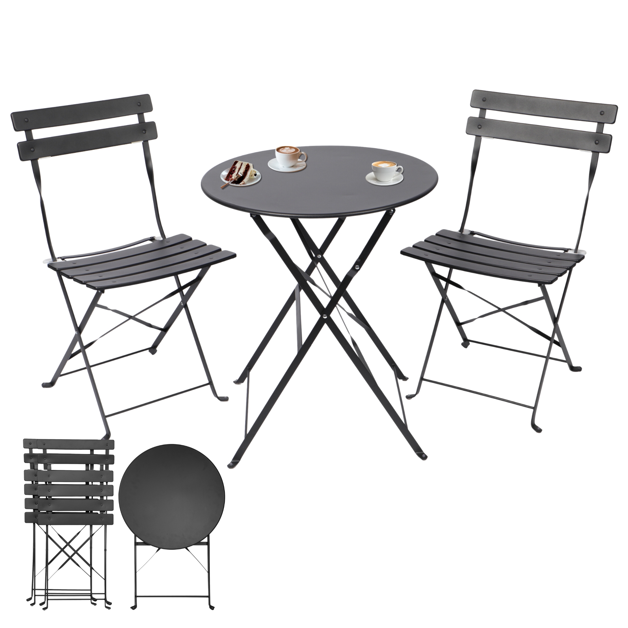Bistro Set 3-Piece, Folding Bistro Table with 2 Chairs