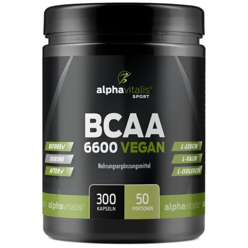 Alphavitalis BCAA 6600 | 300 Capsules | 2:1:1 Ratio (L-Leucine, L-Valine, L-Isoleucine) | Vegan