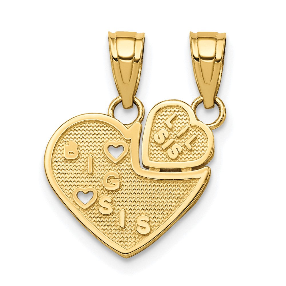 10K Gelbgold Big Sis, Lil Sis Geteiltes Herz Charm