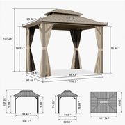 PURPLE LEAF Deck Gazebo Champagner-Hardtop Metallrahmen Doppeltdach mit Vorhängen und Netzen