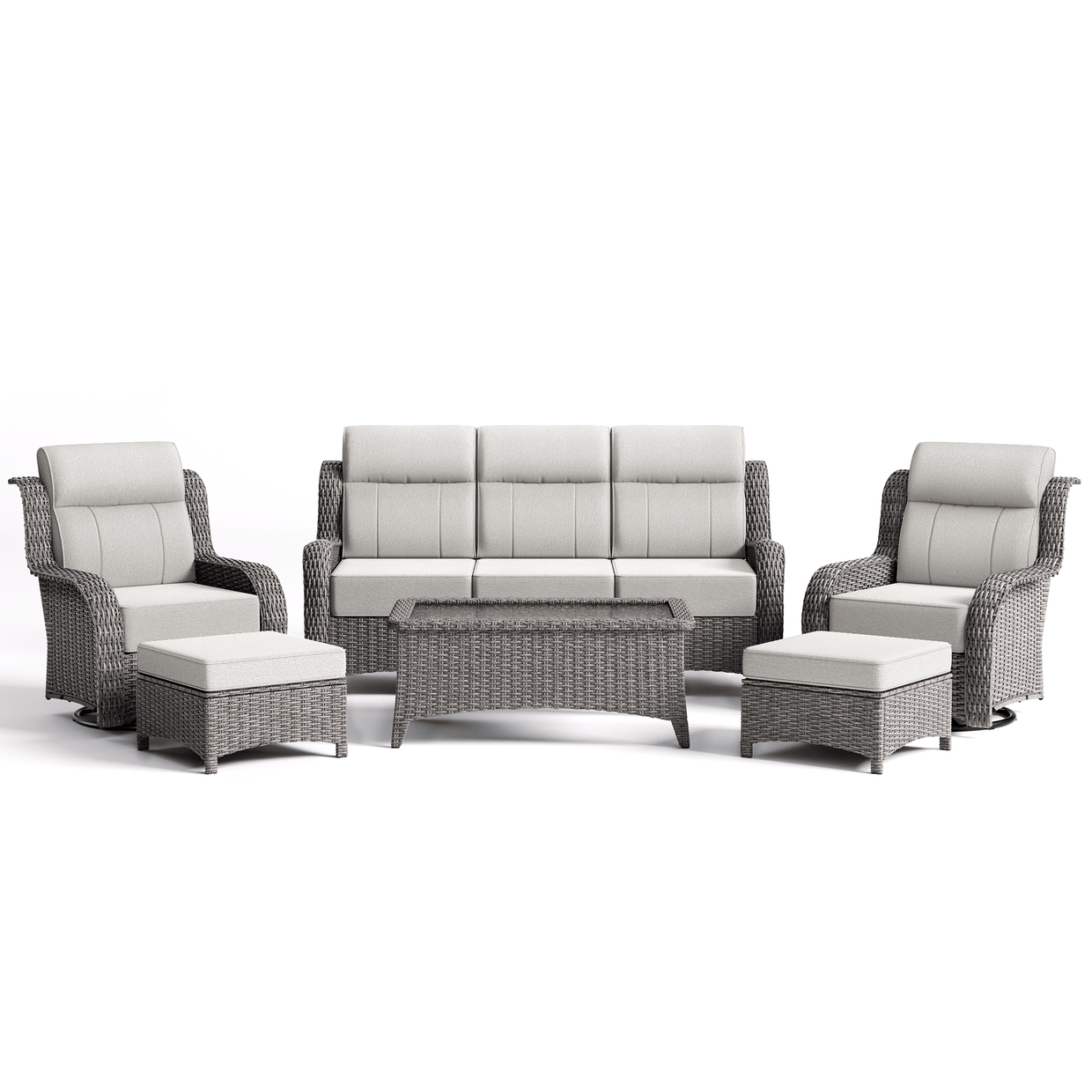 TARN Außen 6-teiliges Wicker-Sofa und Stuhl-Set mit Kaffeetisch