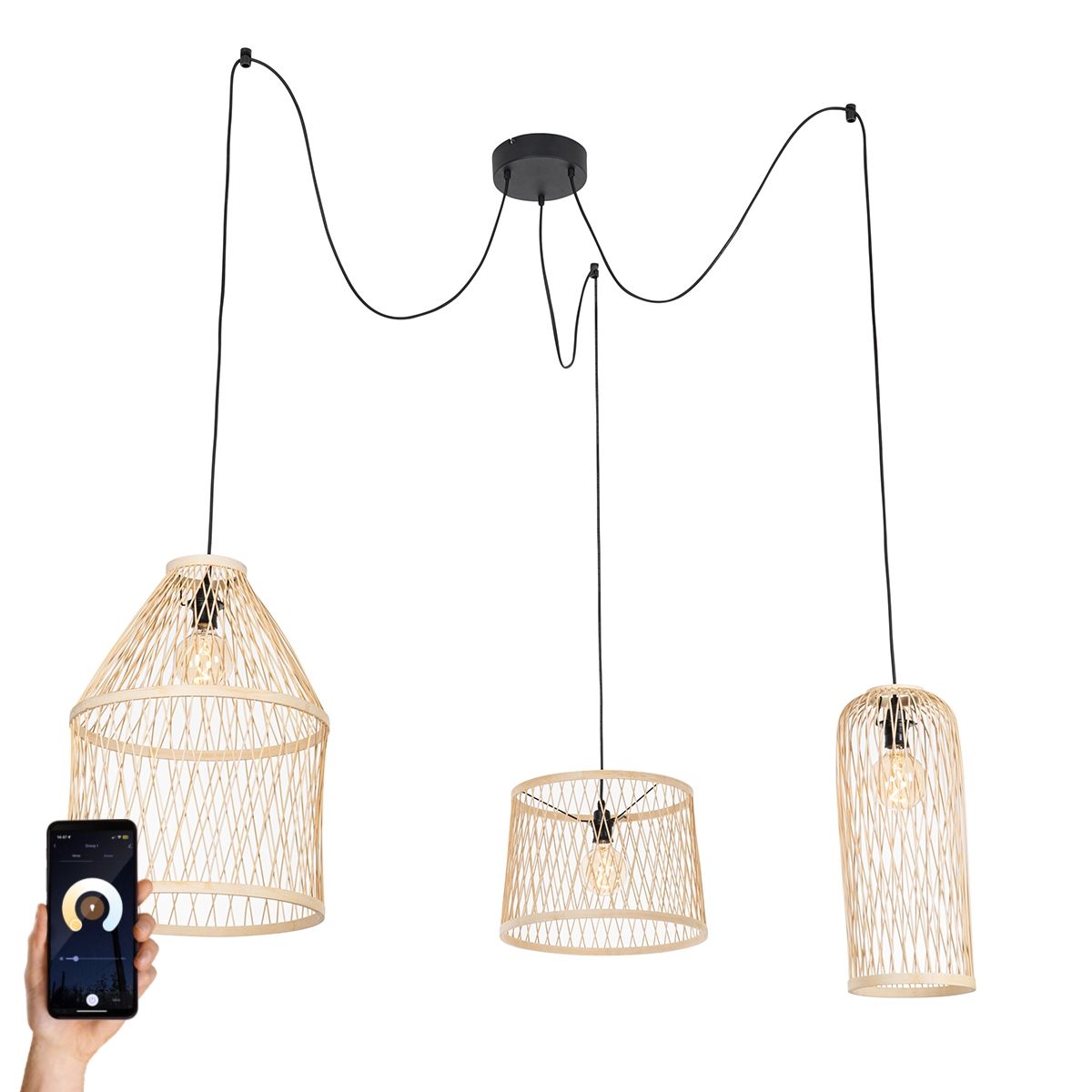 Smart Outdoor Pendant Light Rattan 3-Light incl. LED - Calamus