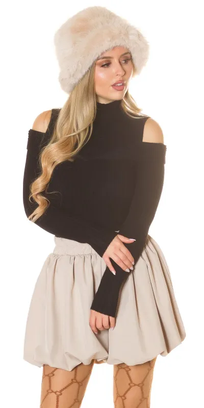 Turtle Neck Strickpullover mit Cut-Outs im Cold-Shoulder-Look